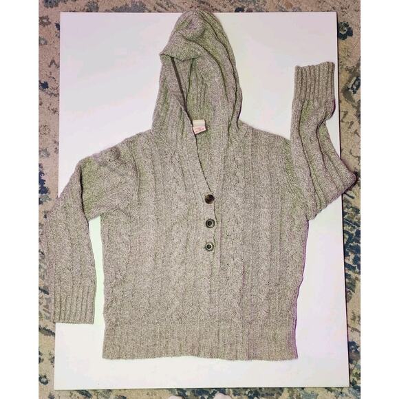 Vintage Y2K American Eagle Xl Chunky Cable Knit Hooded Sweater Driftwood Maple - Picture 8 of 16